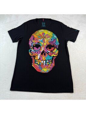 Ay Guey! Calavera Sugar Skull Graphic T Shirt Black Womens Large Mexico Colorful